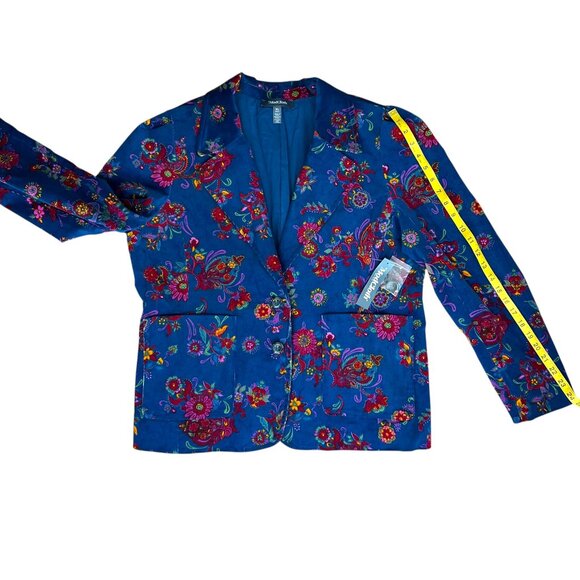 Modcloth XL Blazer Jacket Fall Blue Corduroy Stretch Boho 70s Retro Cottage RARE - Picture 15 of 17